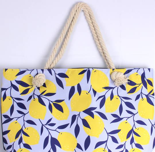 Amalfi lemon design carry bag (55cm x 35cm high) with solid base, rope handles & zip top. Style: AL/4008.